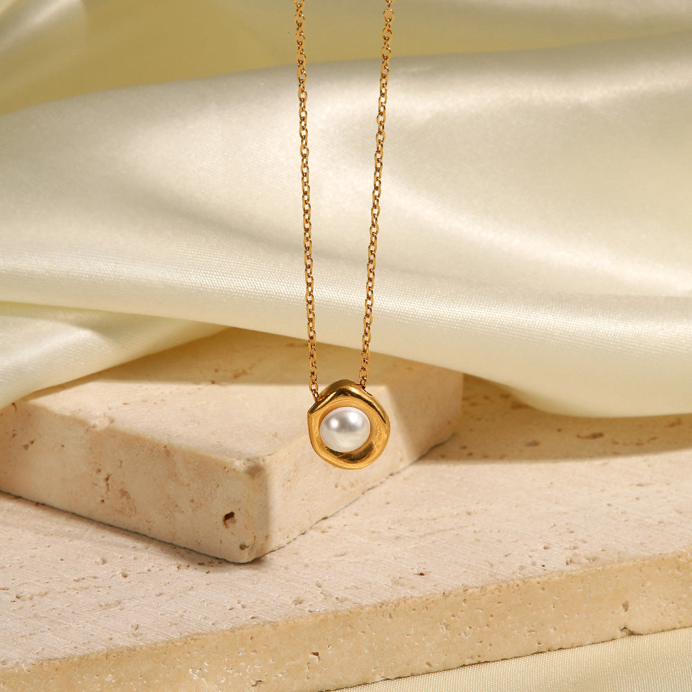 JDN21373 Pearl Necklace Stainless Steel Waterproof Chain Necklace for Women
