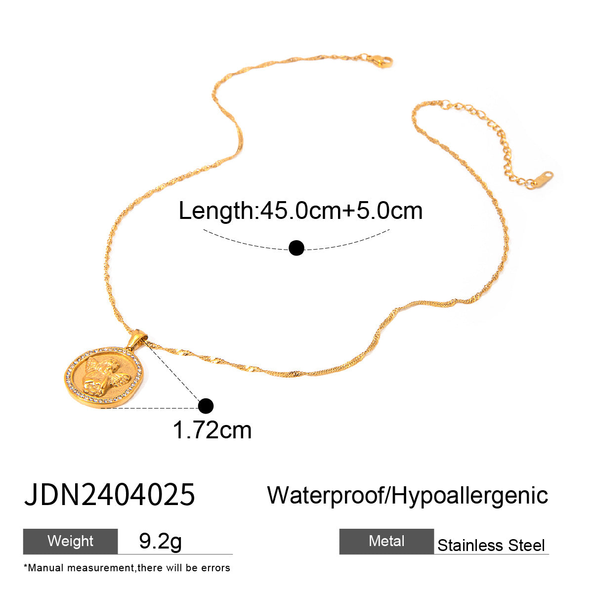 JDN2404025 Angle Pendant 18K Golden Color Round Pendant Necklace for Women