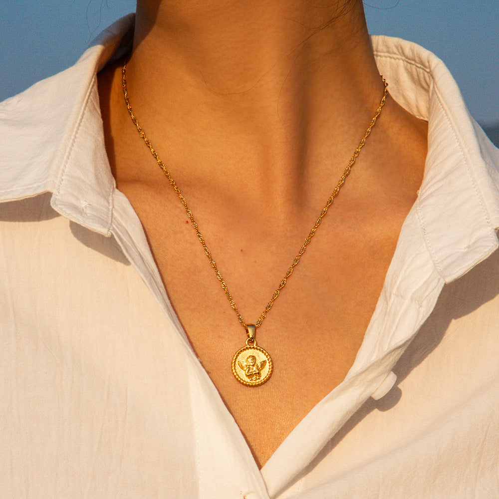 JDN20282 Angel Pendant Stainless Steel Necklace Waterproof Chain Necklace for Women