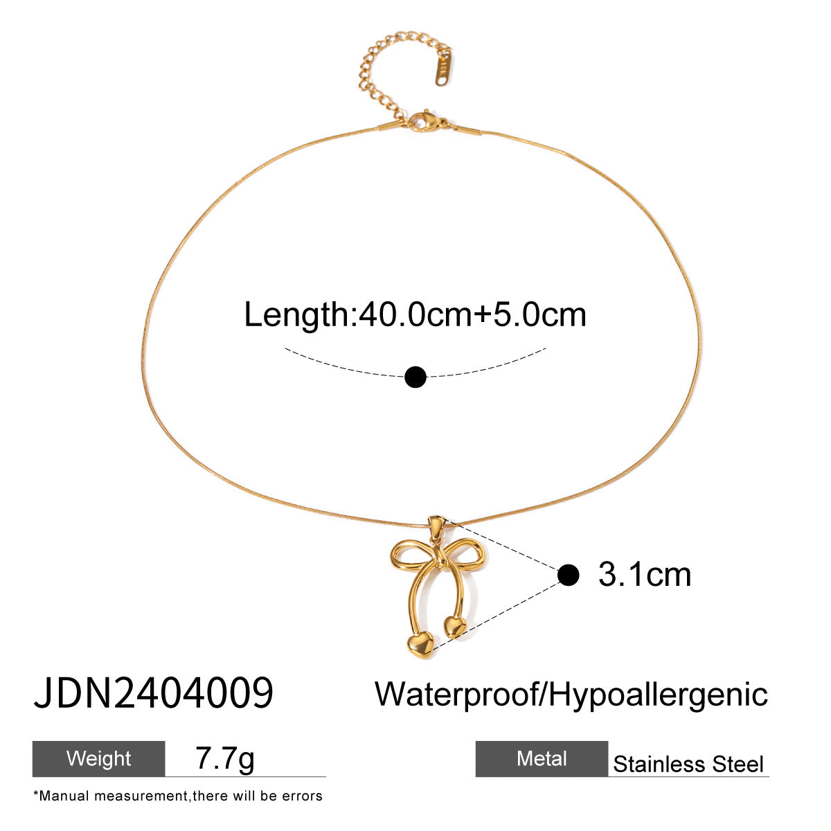 JDE2404017 Bow Tie Pendant Necklace Stainless Steel Necklace Waterproof Chain Necklace for Women