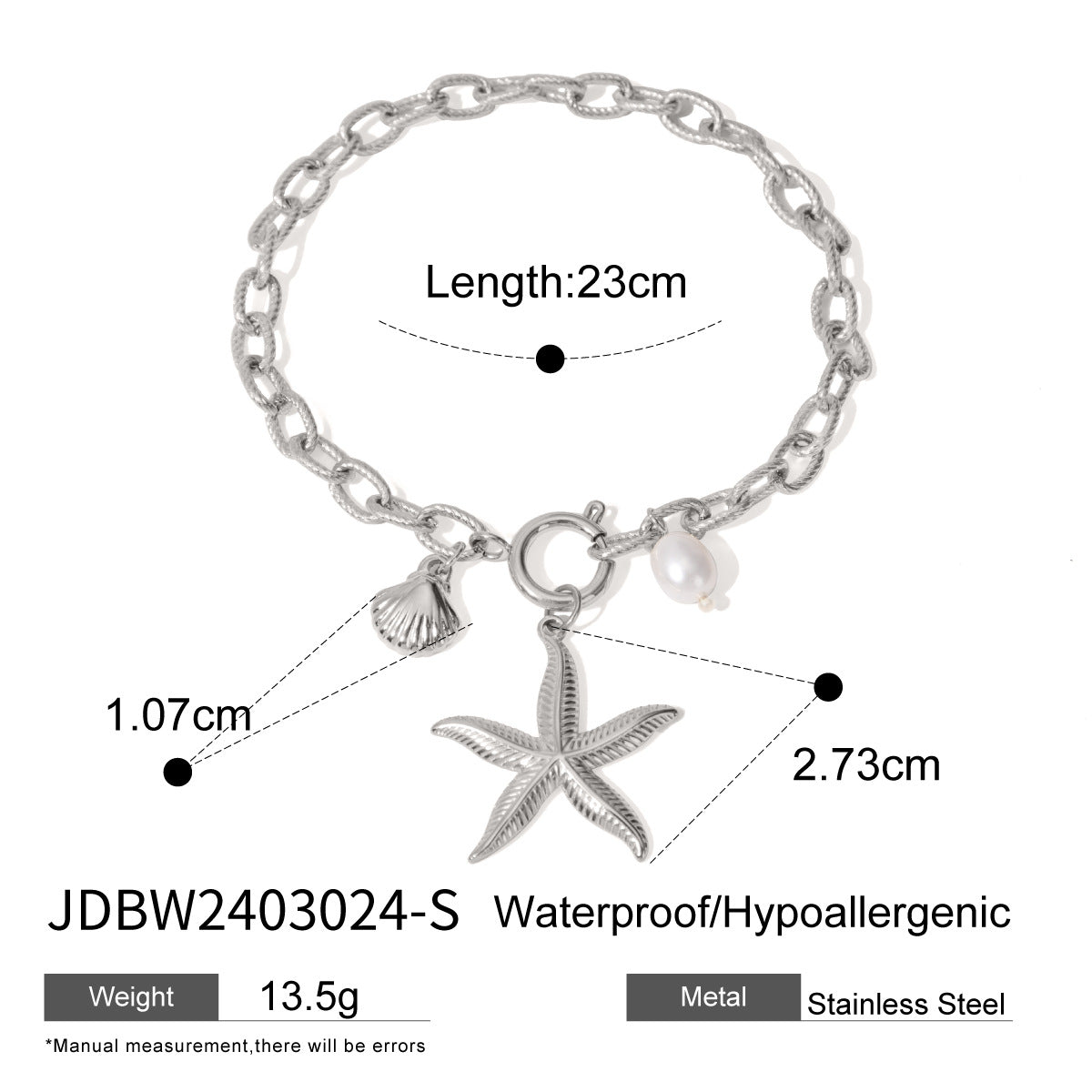 JDBW2403022 18K Gold Plated Stainless Steel Necklace Bracelet set Ocean Style Star Fish Shell Design Jewelry