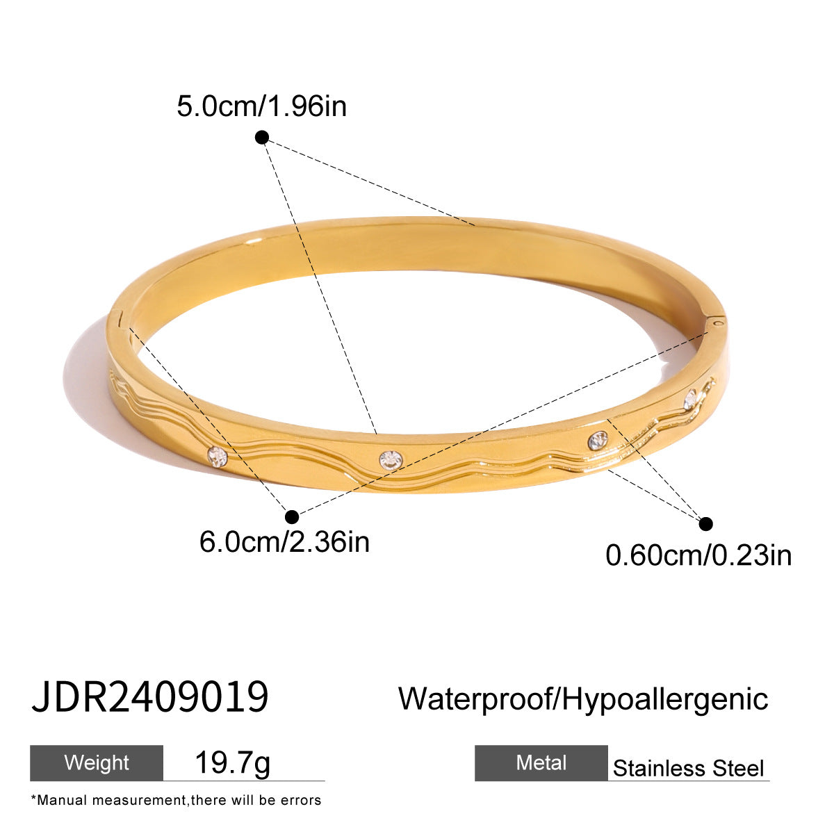 JDR2409029 Stainless Steel Clip Bangle Bracelet With Zirconia