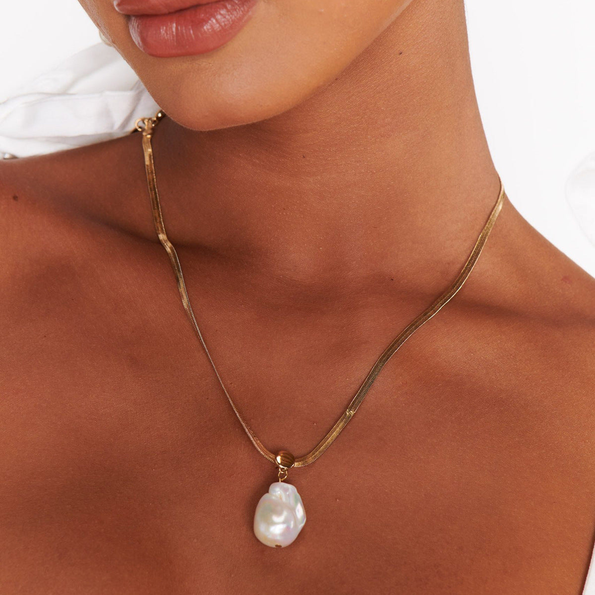 JDNW2409021 Baroque style Pearl Necklace Stainless Steel Waterproof Chain Necklace for Women
