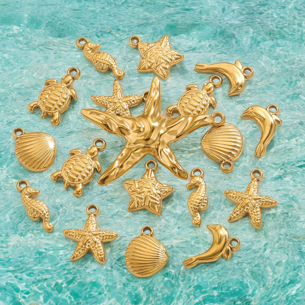SPC81 Stainless Steel Ocean Style Pendant Charms Star Fish Dolphin Shell Turtle Star Pendant No Tarish