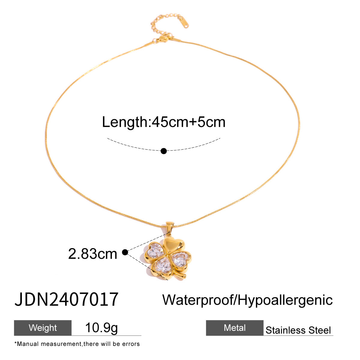 JDN2407017 Clover Pendant Necklace Stainless Steel Waterproof Chain Necklace for Women