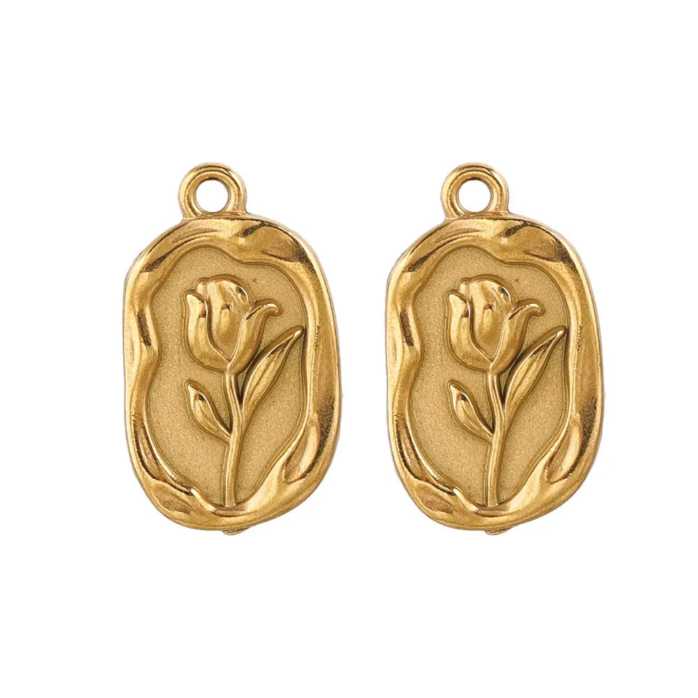 PD17 Flower Pendant Stainless Steel Rose Tulips Pendant for DIY Jewerly Charms Pendant