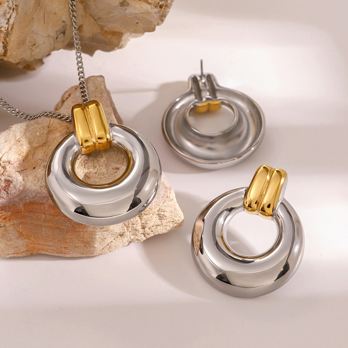 JDN2407019 Stainless Steel O shape Necklace & Earrings set Waterproof Chain Necklace for Women