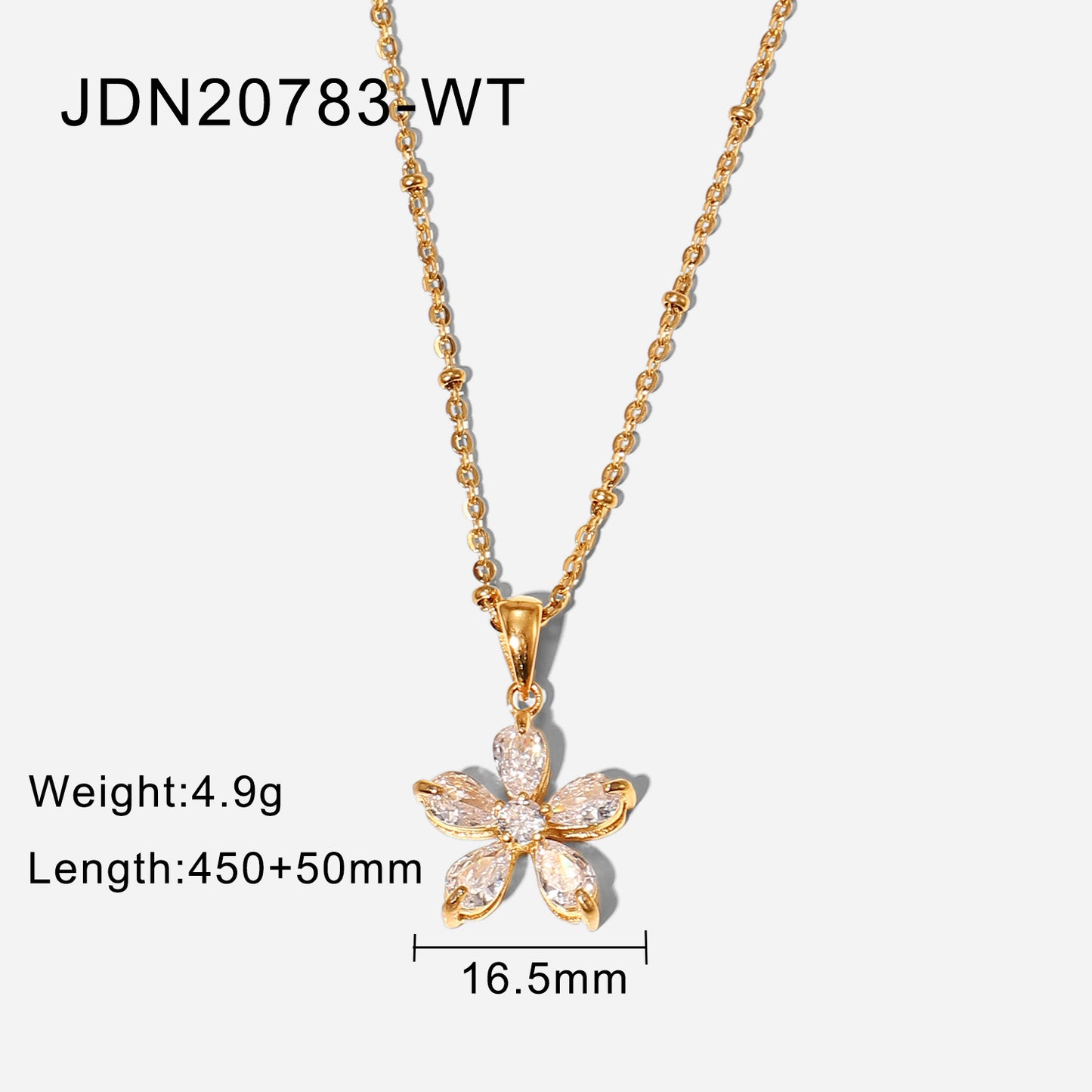 JDN20783-WT Stainless Steel Flower Pendant Necklace Zircon Necklace No Tarnish Waterproof Chain