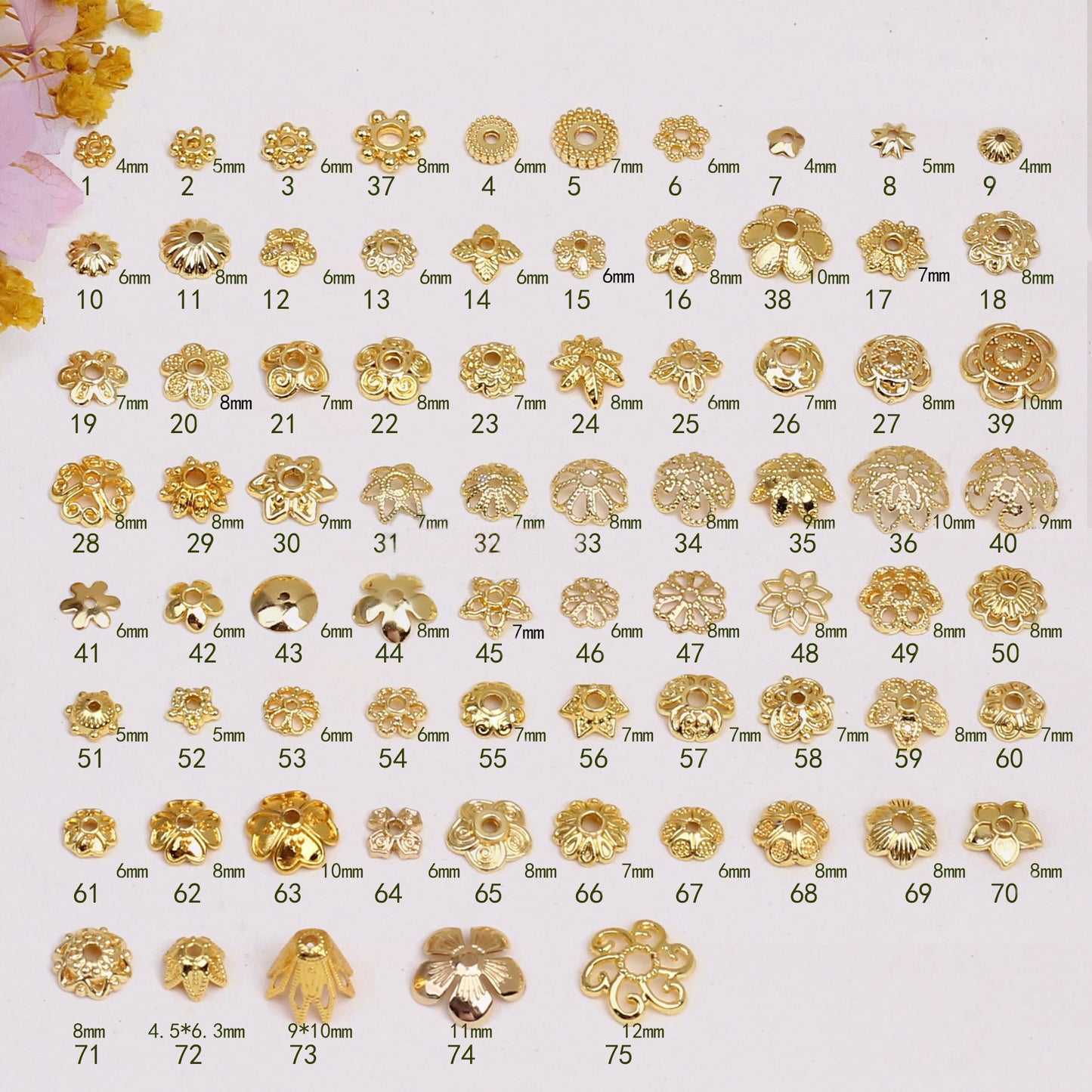 SPC11 Flower Cap Collections 75 Choices 100pcs Per Order