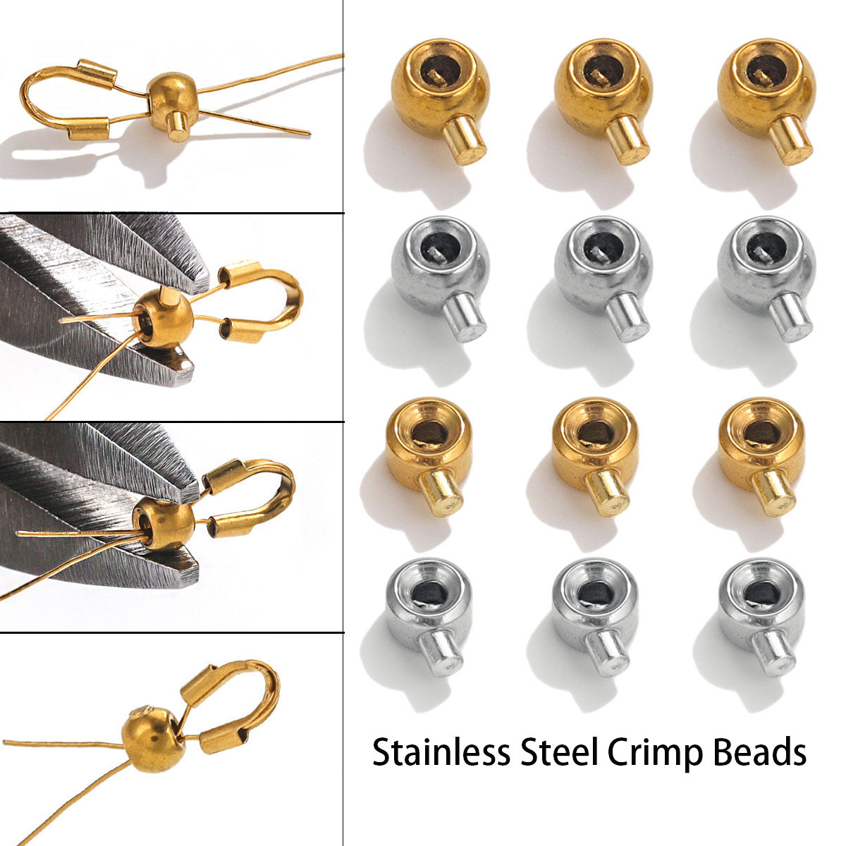 CB05 Crimp Beads Stopper Beads Stainless Steel Beads for DIY Jewelry Bracelet and Necklaced Accesories