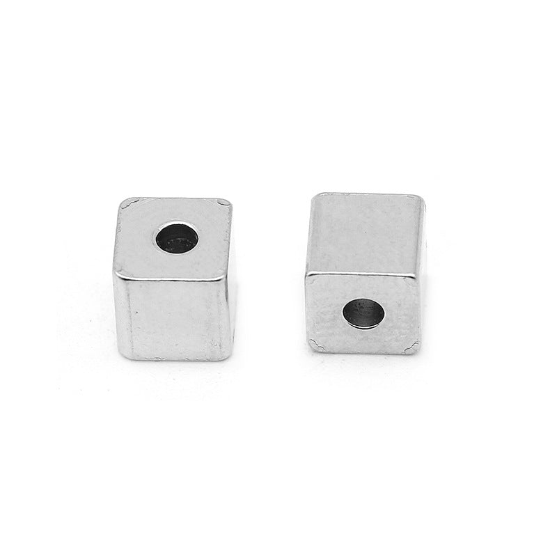 SPC64 Stainless Steel Cube Spacers Charms Beads White Golden Color Cube Beads