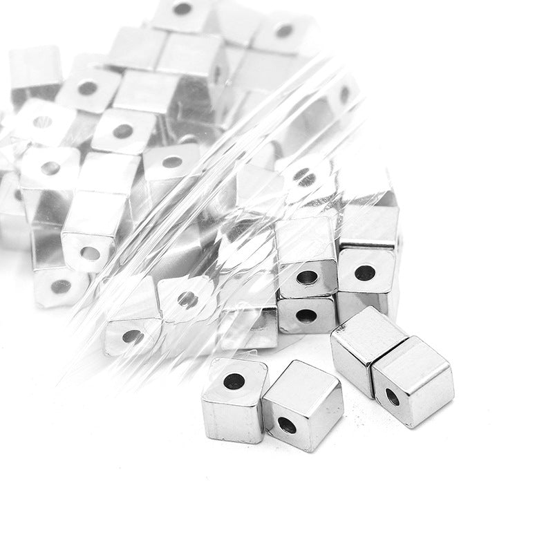 SPC64 Stainless Steel Cube Spacers Charms Beads White Golden Color Cube Beads