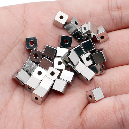 SPC64 Stainless Steel Cube Spacers Charms Beads White Golden Color Cube Beads