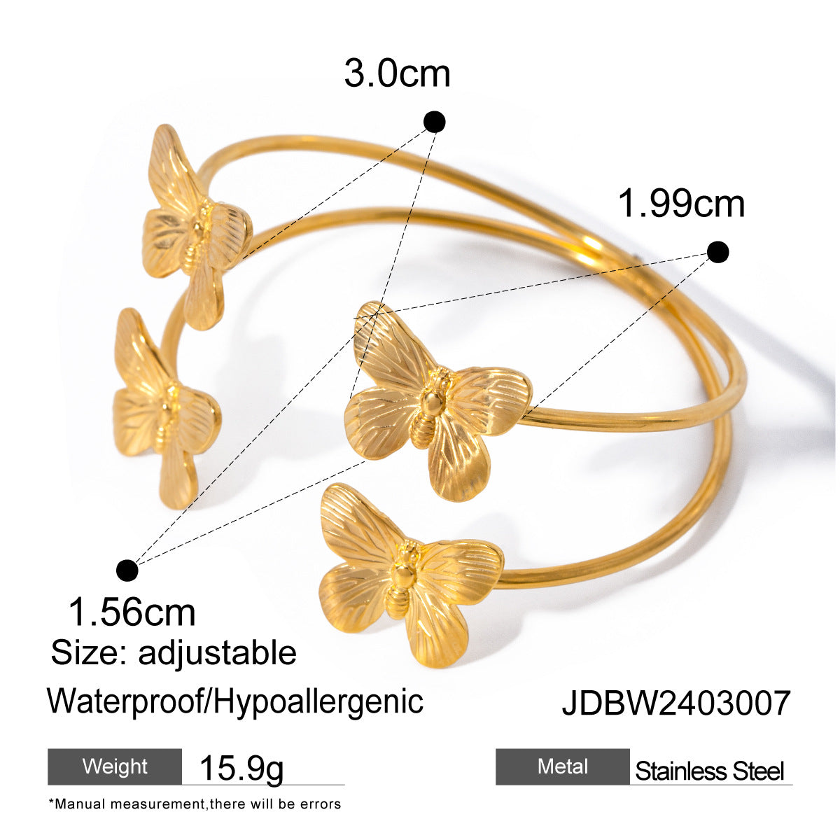 JDBW2403007 18K Golden Color Butterfly Open Bangle Stainless Steel Bracelet for Women