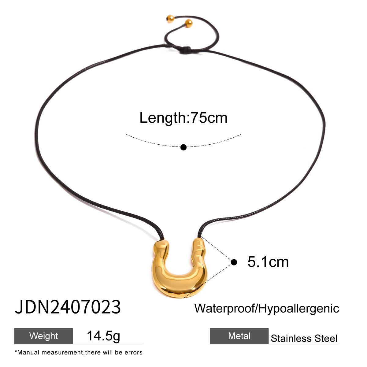 JDN2407023 Stainless Steel Horseshoe Pendant U shape Choker Necklace for Women