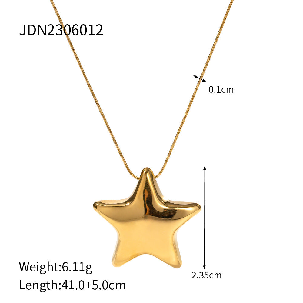 JDE2406005 Stainless Steel Star Pendant Necklace Ring Earrings Set Waterproof 18k Gold Plated Jewelry set