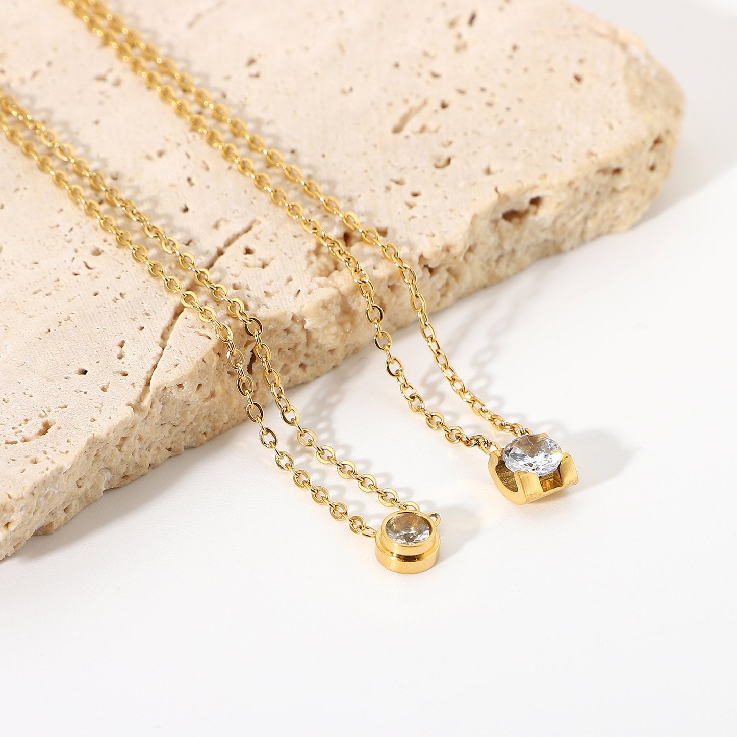 JDN20550 Stainless Steel Chain Necklace with Zircon Diamond Pendent Waterproof Chain Necklace