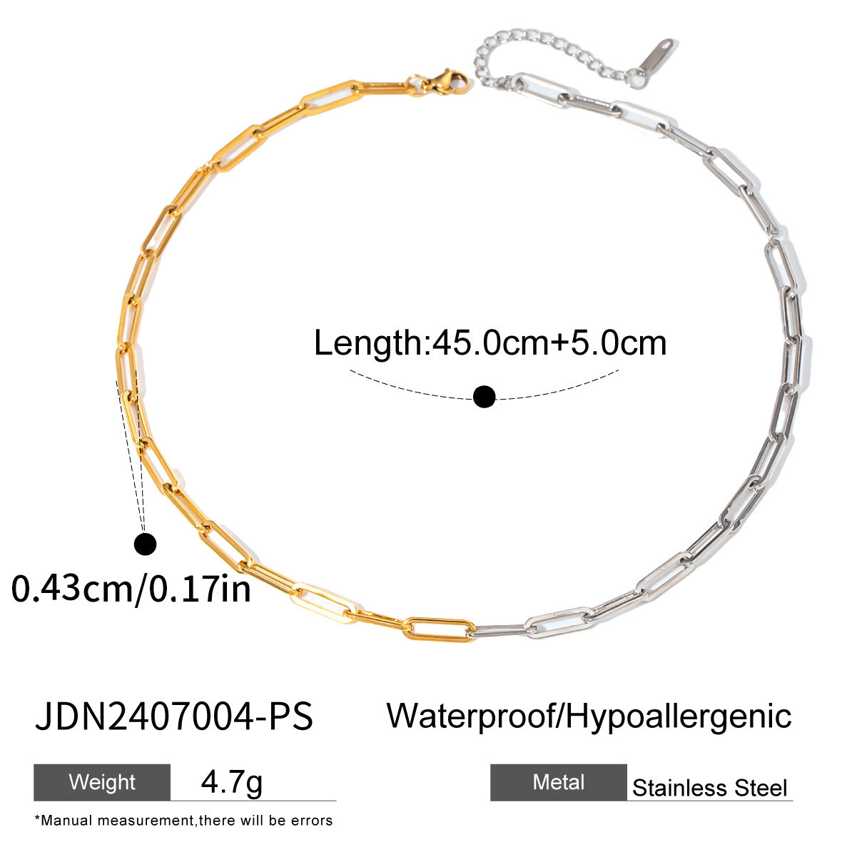 JDN2407004 Stainless Steel Chain Necklace Paper Clip Chain Necklace