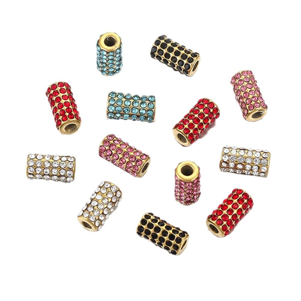 SPC61 Stainless Steel Zircon Spacers Charms Beads for DIY Bracelet Making