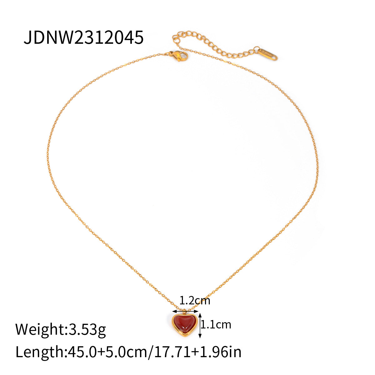 JDN2409026 Natural Crystal Stainless Steel Necklace Red Agate Necklace Heart Pendant Waterproof Chain Necklace