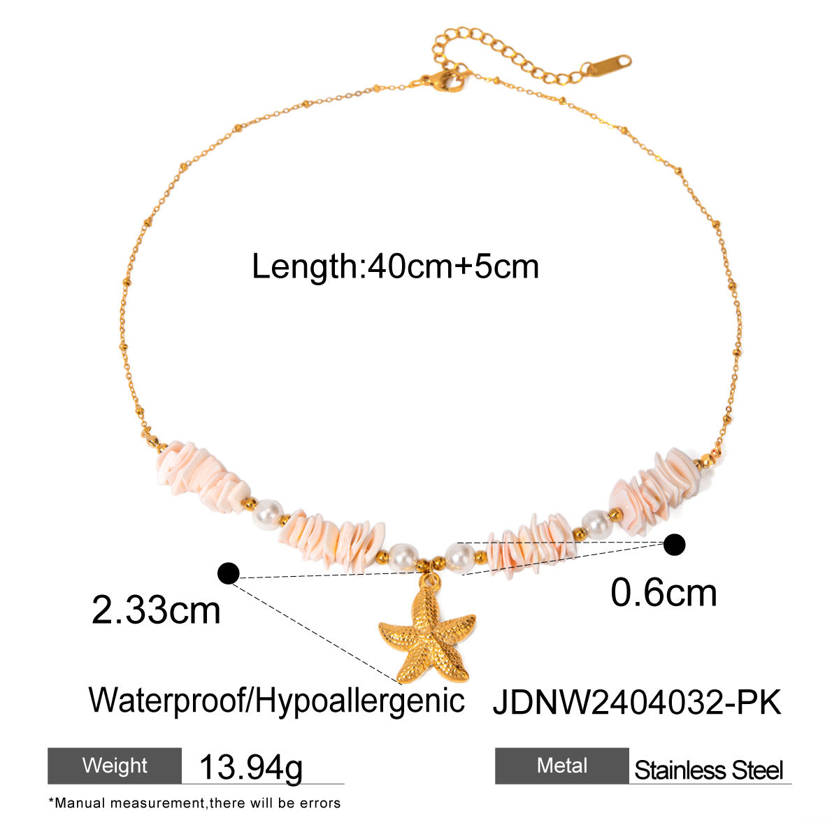 JDBW2403022 18K Gold Plated Stainless Steel Necklace Bracelet set Ocean Style Star Fish Shell Design Jewelry