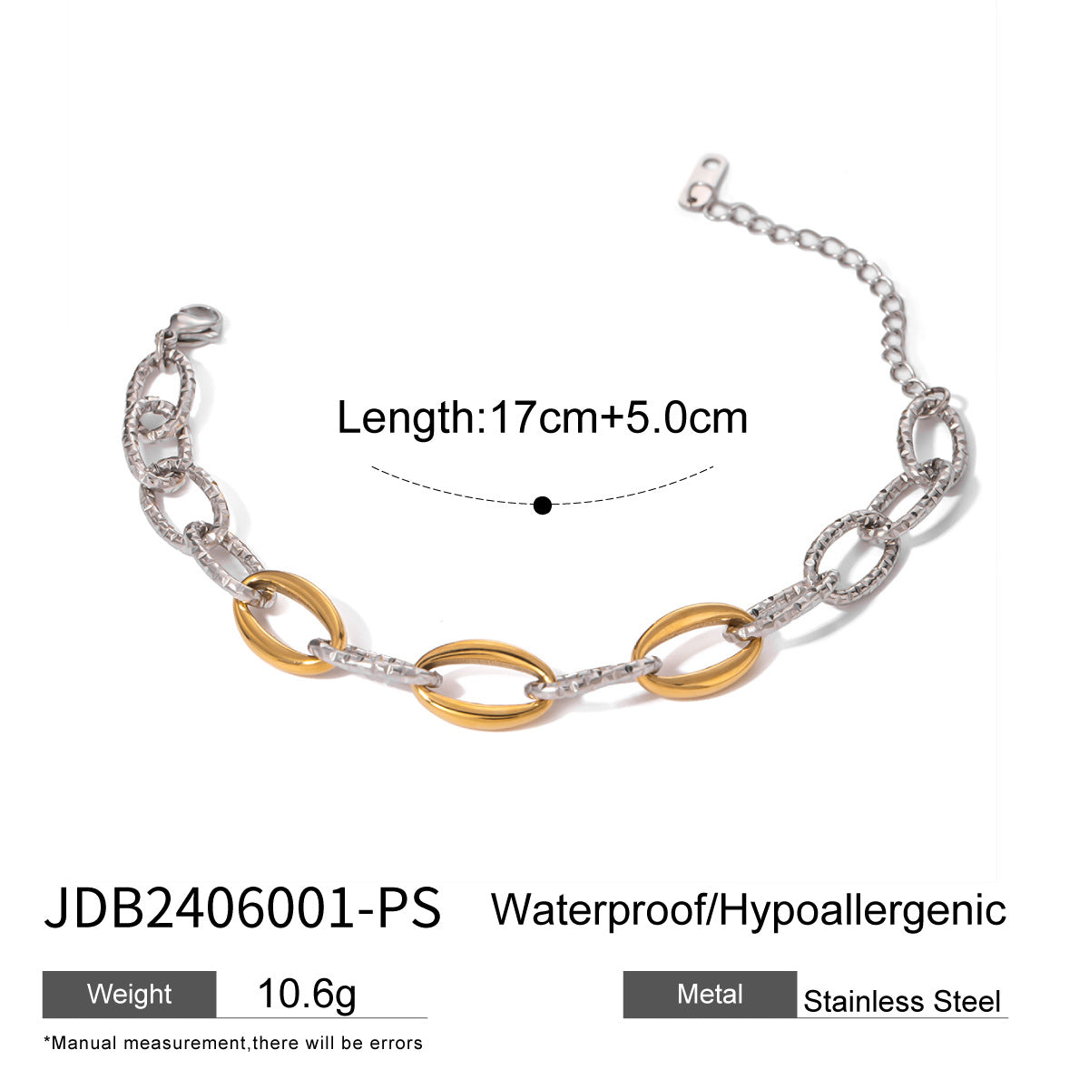 JDB2407018 Stainless Steel Beaded Bracelet Metal Chain With Letters