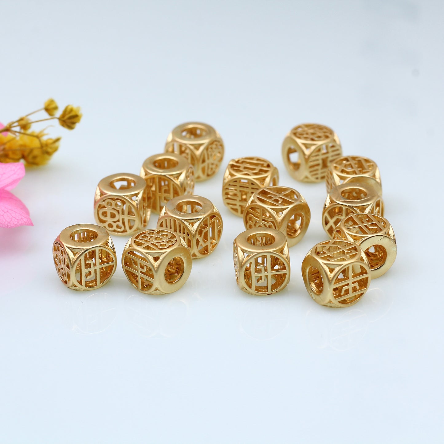 SPC09 Carved Spacer Beads PINGAN Lucky Chinese Letter DIY Accessories for Bracelet Necklace Jewelry Design