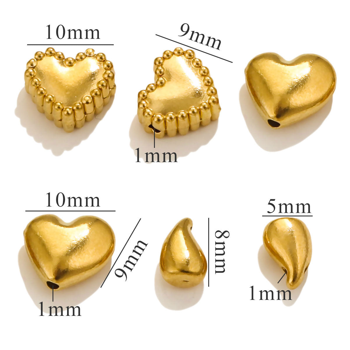 SPC30 Heart Shape Charms Beads Stainless Steel DIY Spacer Beads for Bracelet Necklace DIY Accessories