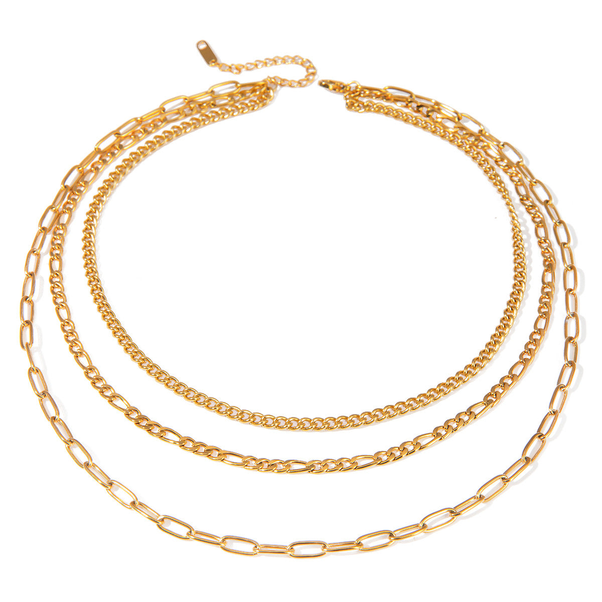 JDNW2403040 18K Gold Plated 3 in 1 Stainless Steel Chain Necklace Clip Paper Chain Necklace