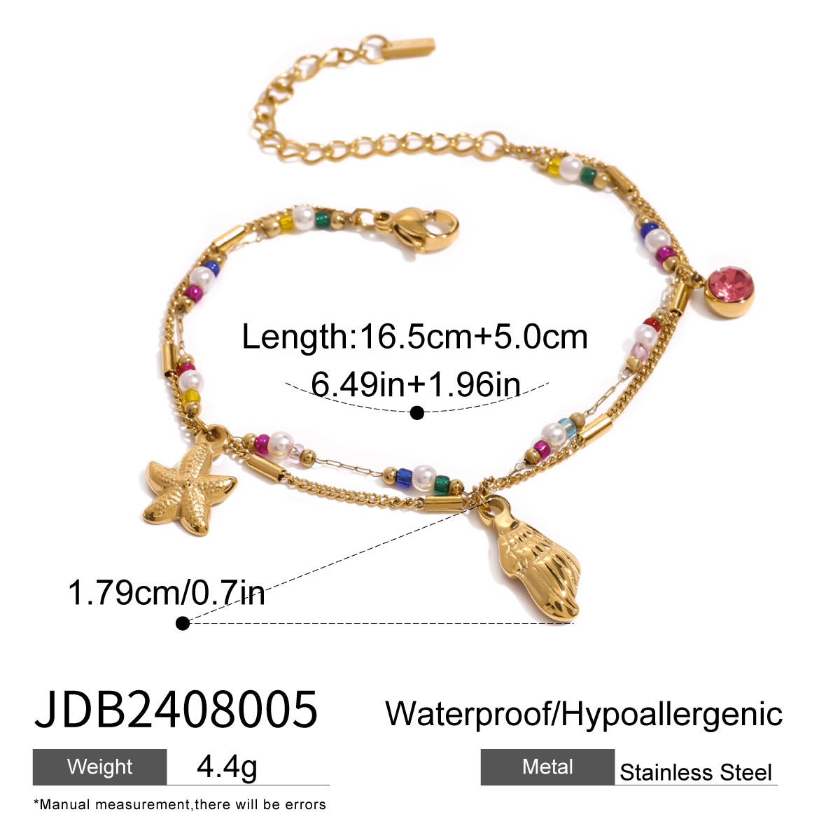 JDB2408004 18K Golden Color Ocean Style Stainless Steel Beaded Bracelet