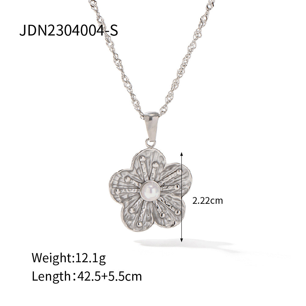 JDN2304004 Stainless Steel Flower Pendant Necklace Ring Earring SET Jewelry set with Waterproof Chain for Women