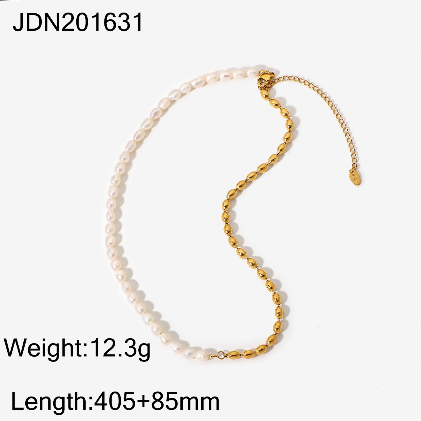 JDN201631 Beaded Pearl Half Peal Half Bead Necklace for Women Stainless Steel