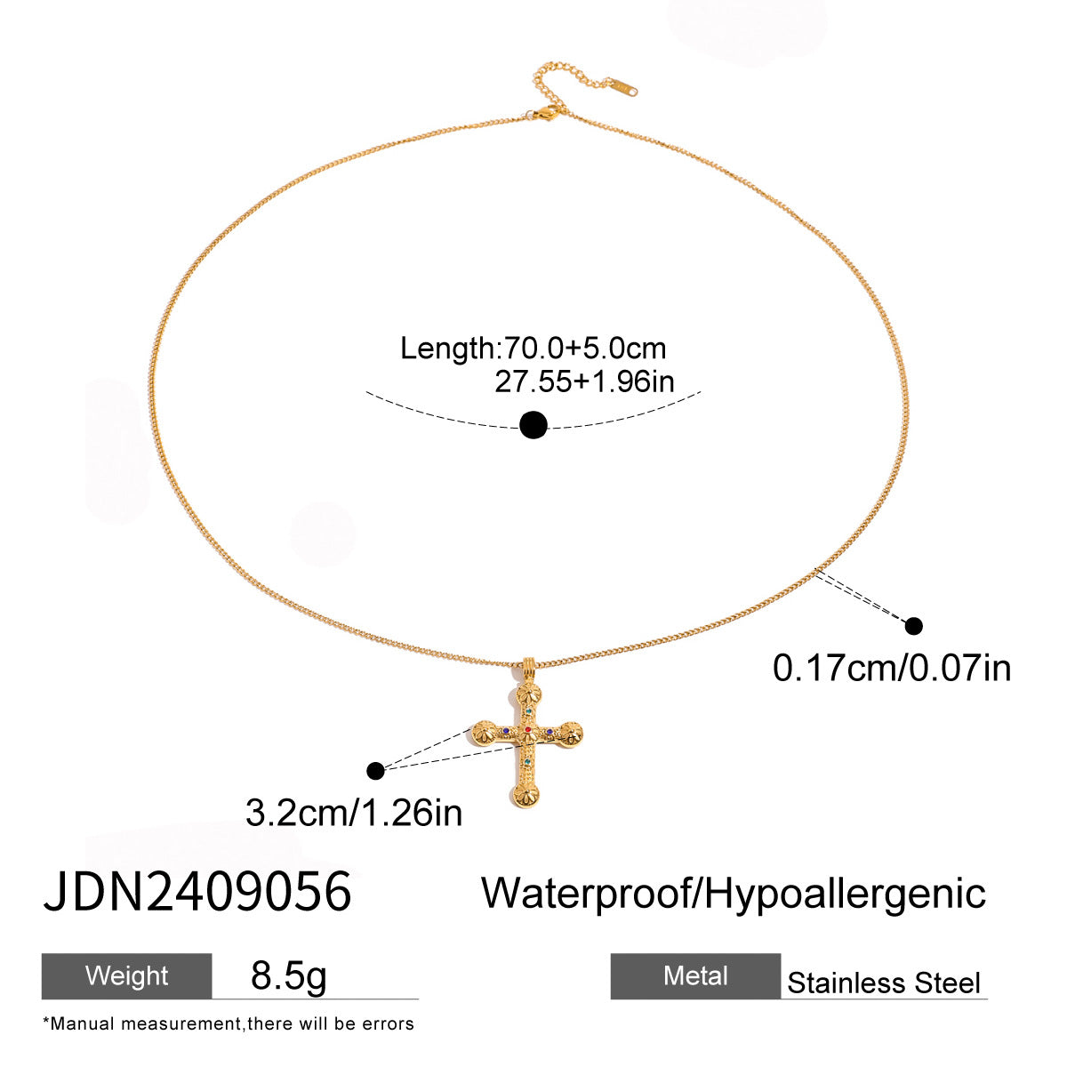 JDN2409056 Cross Necklace Stainless Steel Waterproof Chain Necklace for Women