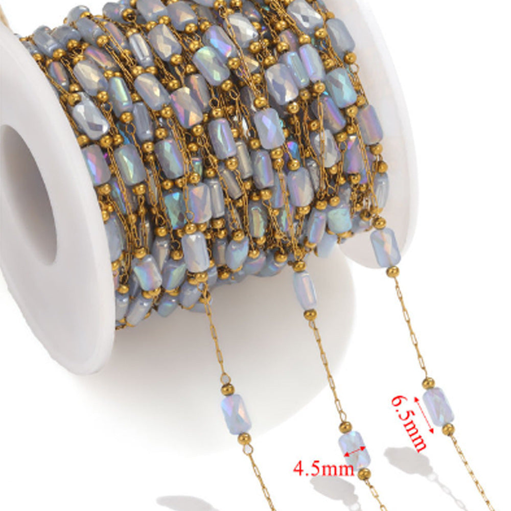 CH19 Beads Chain Zircon Beads with Stainless Steel Chain no Tarnish Waterproof Chain for DIY Necklace