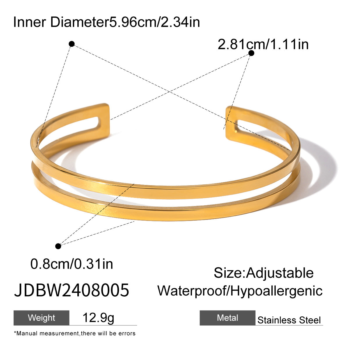 JDB2407002 18K Golden Color Open Bangle Bracelet With Zircon for Women