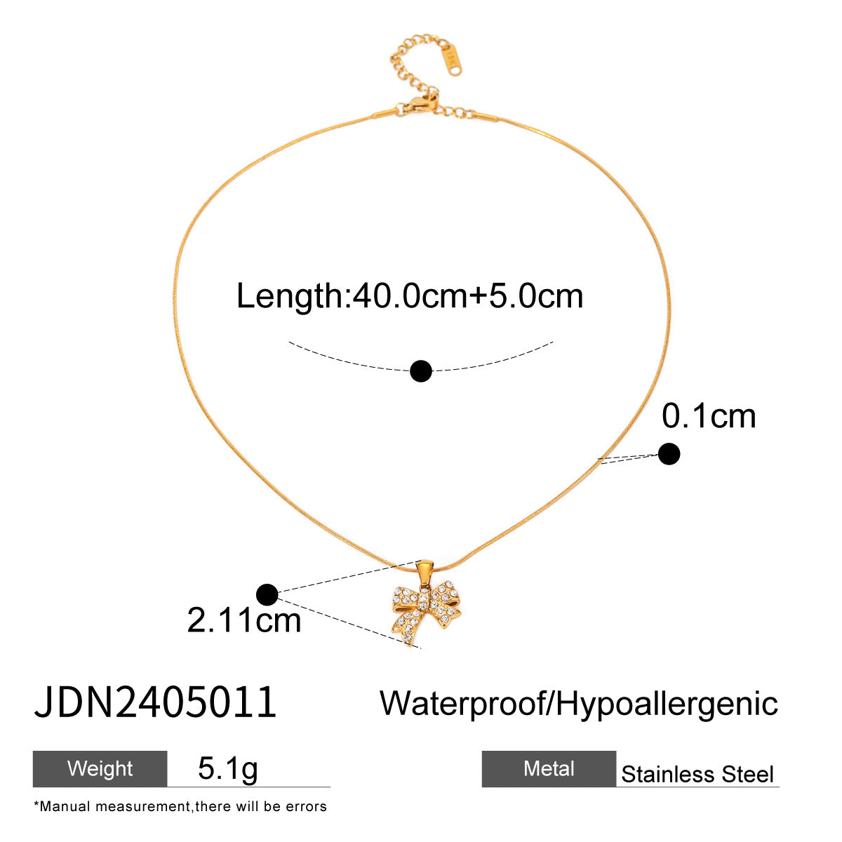 JDN2405011 Zircon Bow Tie Pendant Necklace Ring set Stainless Steel Chain Necklace for Women