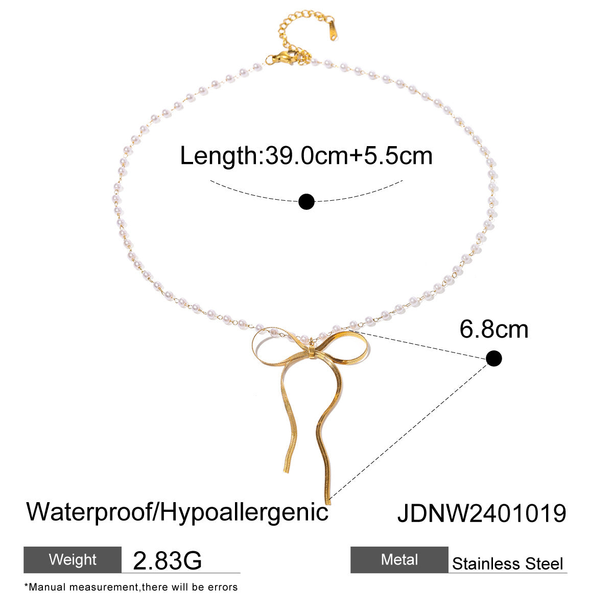 JDNW2401019 Bow Tie Pendant Stainless Steel Necklace Waterproof Chain Necklace