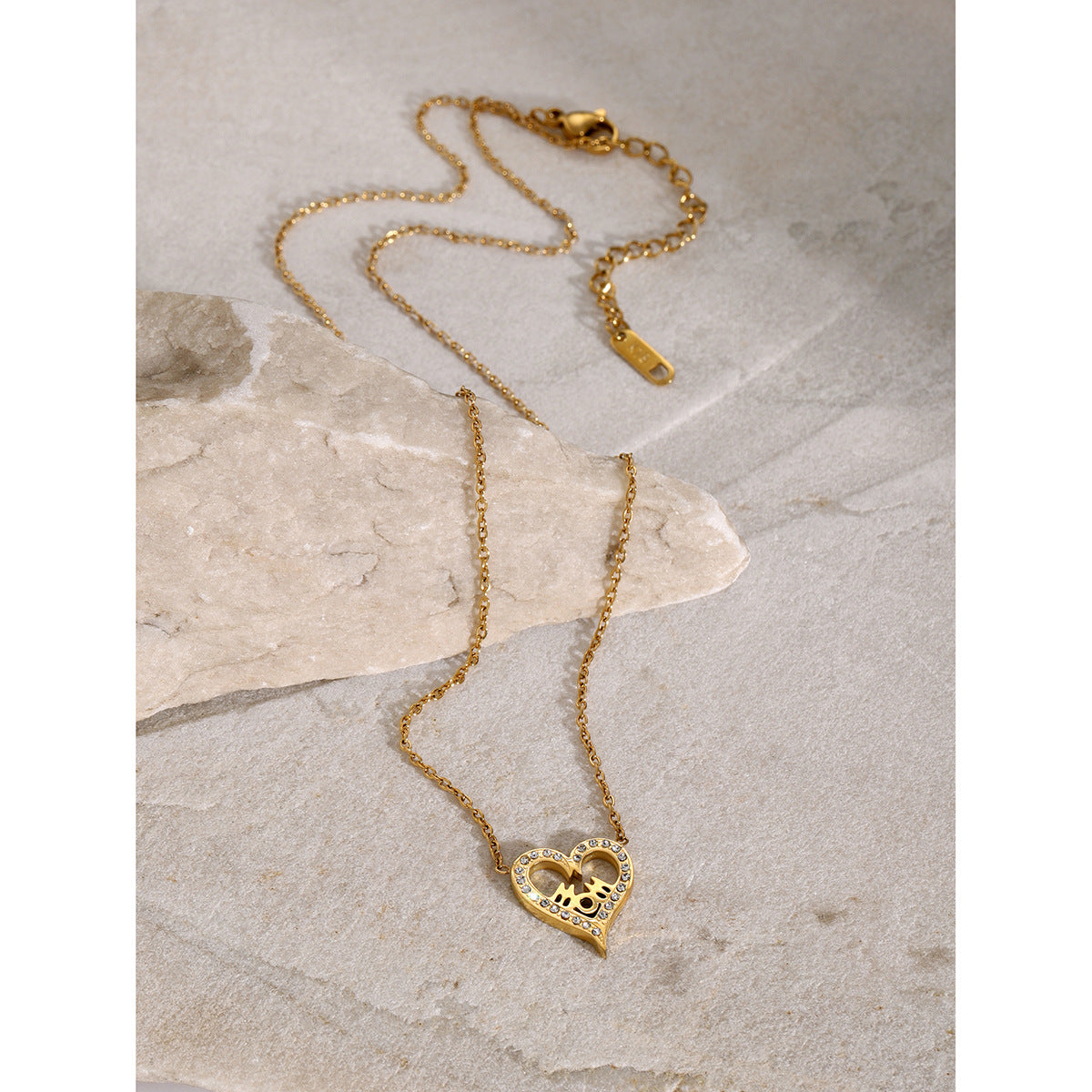 JDN2404007 18K Golden Color Heart Shape Zircon Necklace With Letter Gift for Mother's Day 45+5cm