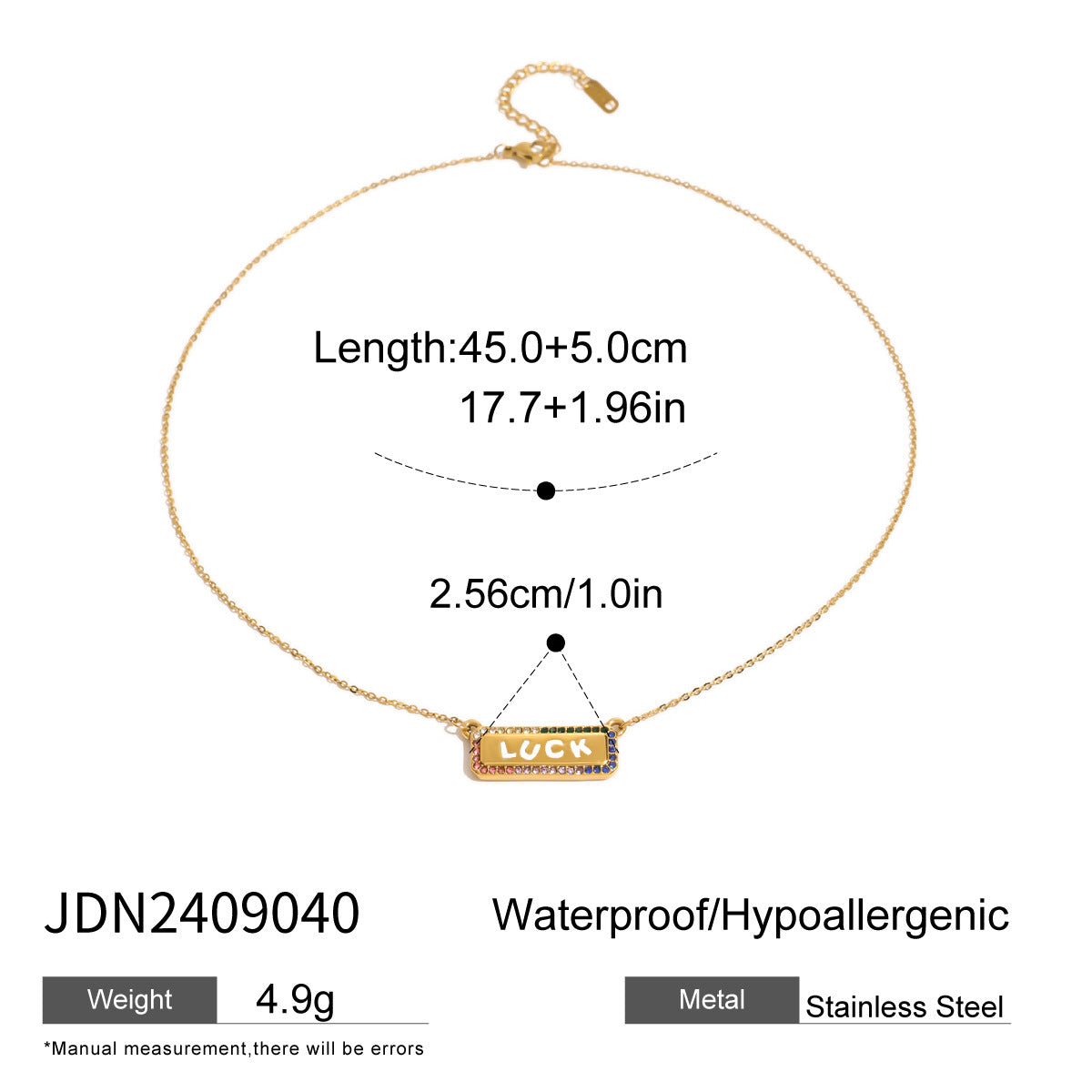 JDN2409040 Colorful Zircon Luck Pendant Stainless Steel Necklace for Women