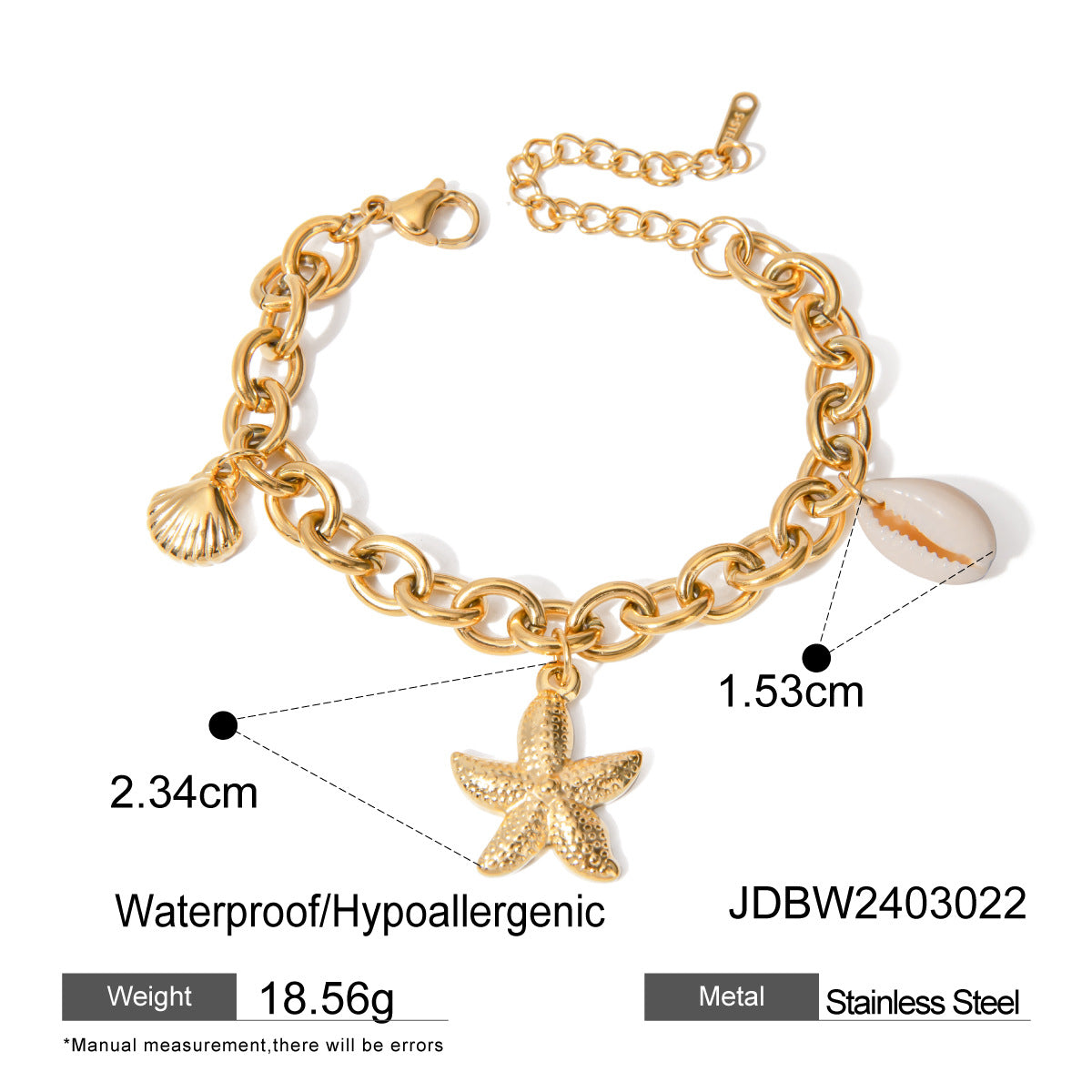 JDBW2403022 18K Gold Plated Stainless Steel Necklace Bracelet set Ocean Style Star Fish Shell Design Jewelry