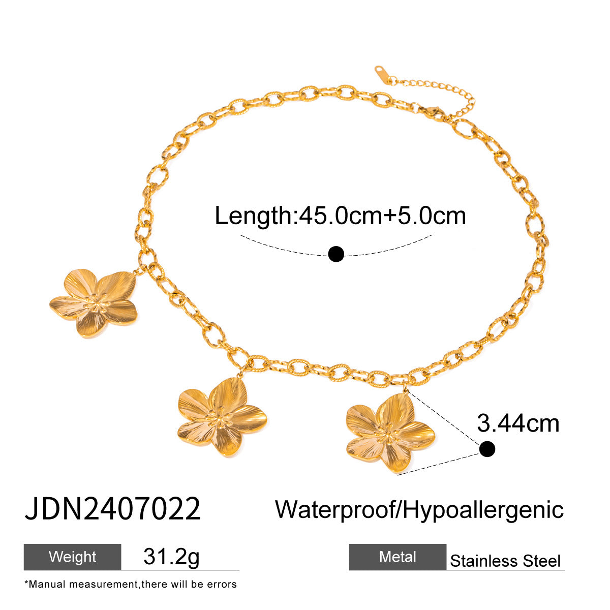 JDBW2305014 Stainless Steel Flower Pendant Necklace Earring Ring for Women