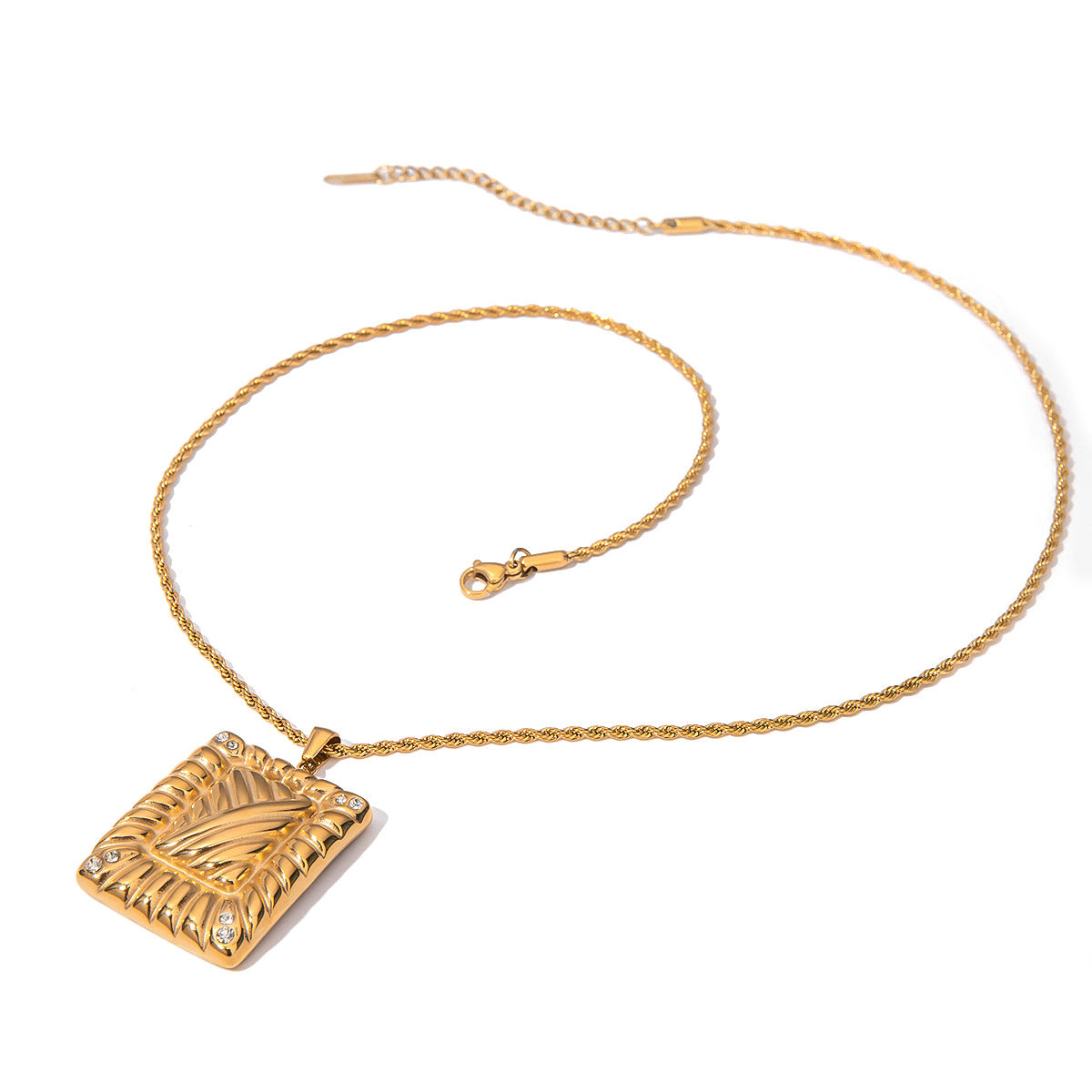 JDN2406003 18K Golden Color Square Pendant Zircon Stainless Steel Necklace for Women