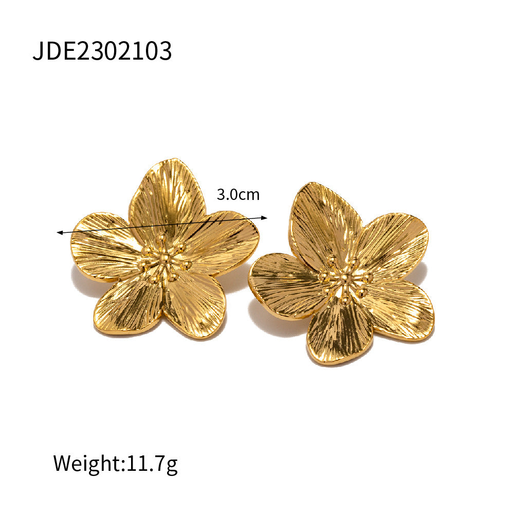 JDE2302103 Stainless Steel Earrings Pearl Shape Necklace with Flower Leaf Designed Earrings set