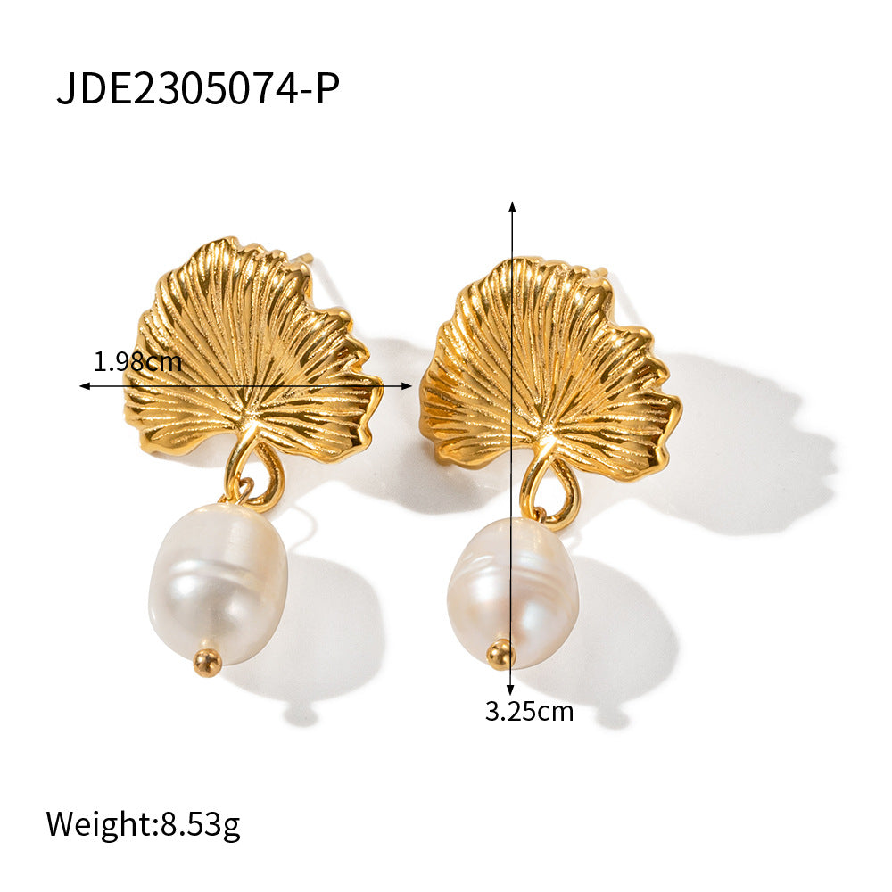 JDE2302103 Stainless Steel Earrings Pearl Shape Necklace with Flower Leaf Designed Earrings set