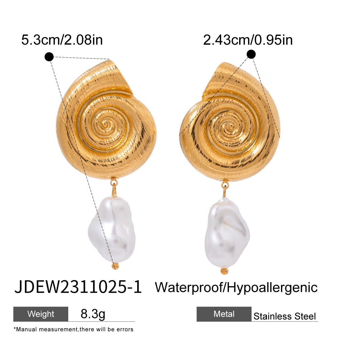 JDEW2311025 Sea snail Design Ring Earrings Necklace Jewelry Set Stainless Steel No Tarnish