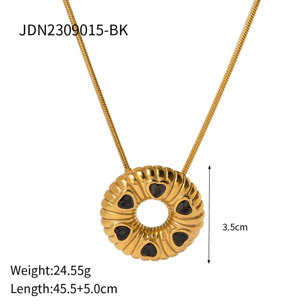 JDN2309015 Donut Pendant with Zircon Pendant Necklace Waterproof Chain for Women