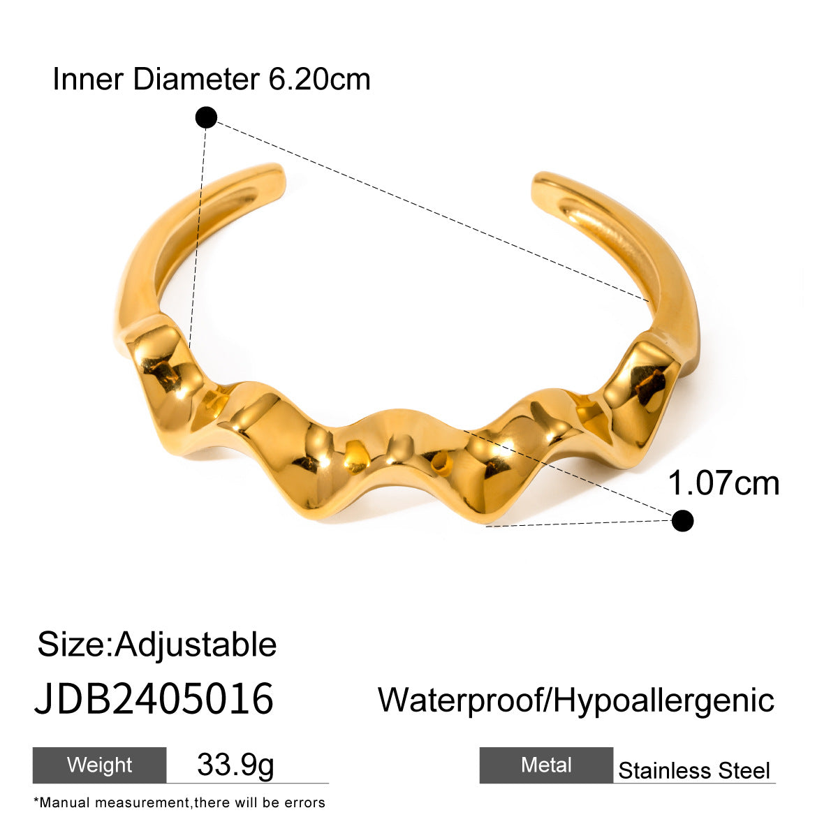 JDB2405016 18K Gold Plated Bangle for Women Stainless Steel No Tarnish Fashion Jewelry