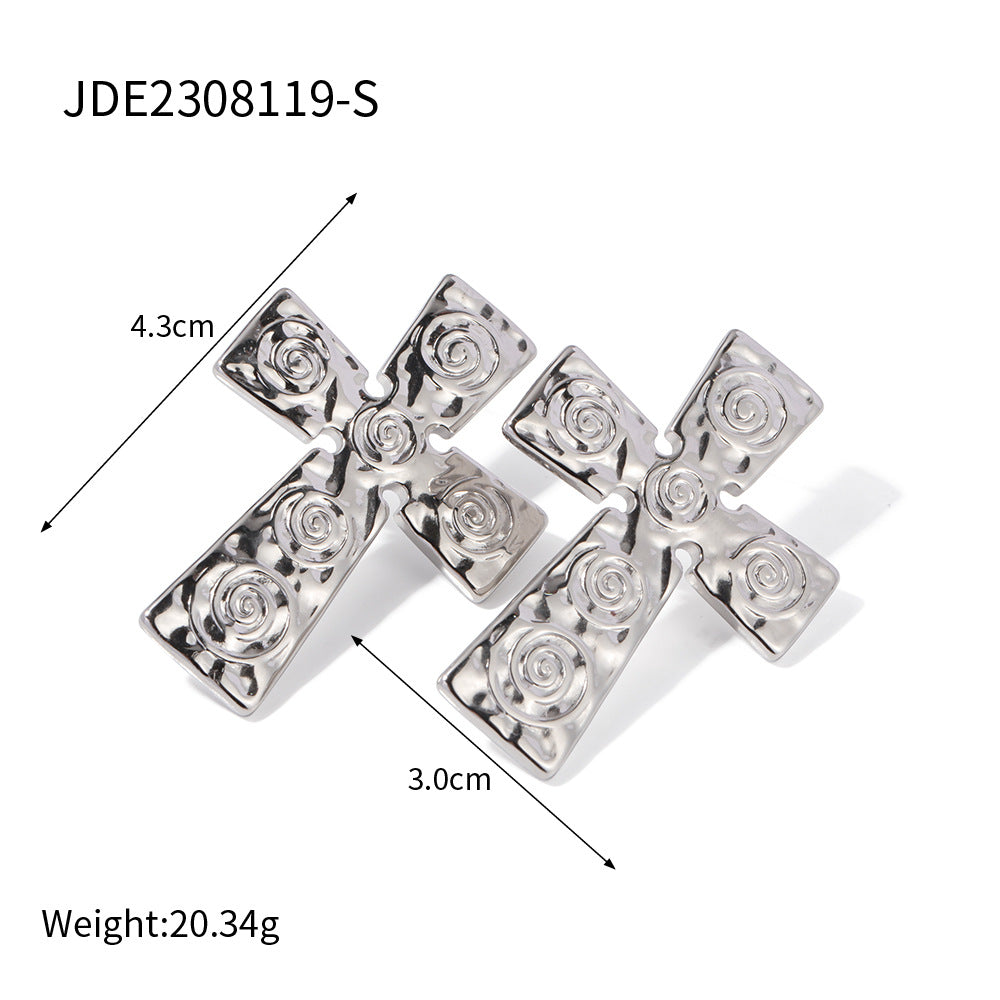 JDN2308138 Cross Pendant Necklace & Earrings Set Stainless Steel No Tarnish Necklace for Women