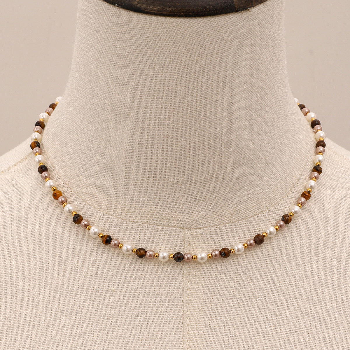 JDN2409023 Tiger Eye Pearl Necklace Natural Gemstone Necklace Beads Necklace