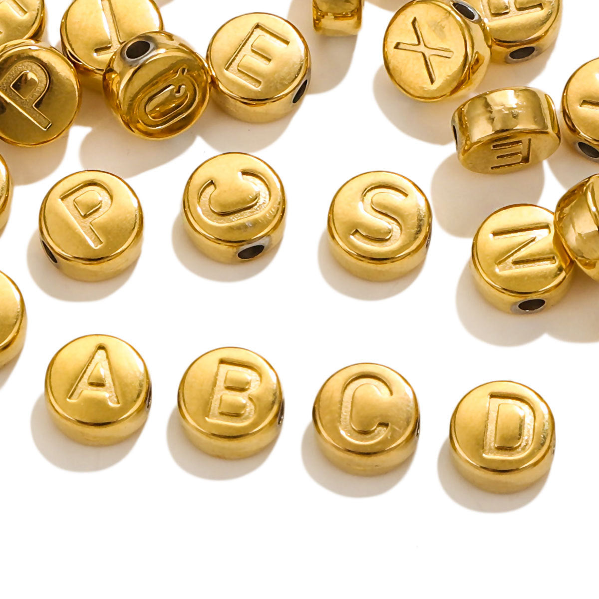 SPC70 26 Letters Charms Beads Golden Color Stainless Steel Spacer Charms Beads for DIY Accessories